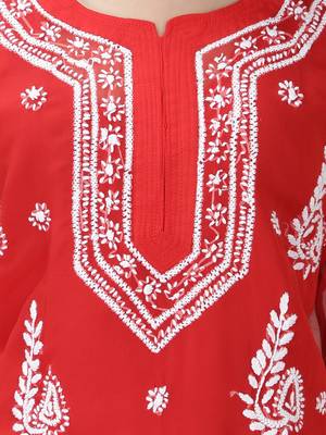 Red embroidered georgette chikankari-kurtis 4