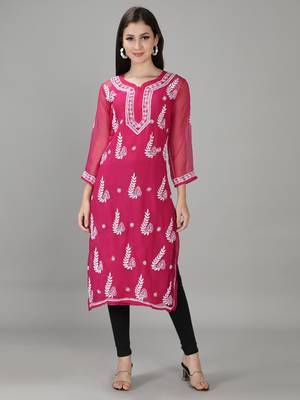 Magenta embroidered georgette chikankari-kurtis 1