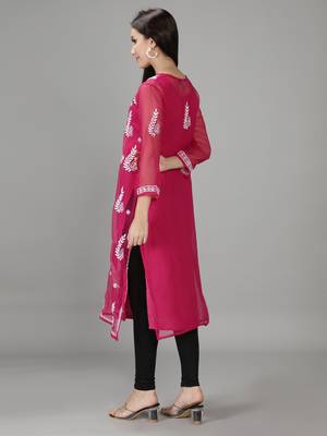 Magenta embroidered georgette chikankari-kurtis 2