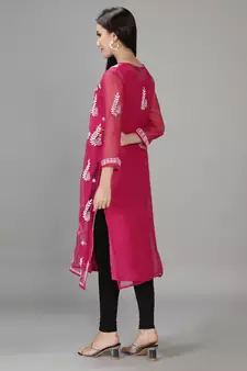Magenta embroidered georgette chikankari-kurtis