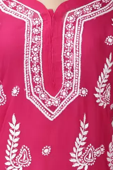 Magenta embroidered georgette chikankari-kurtis