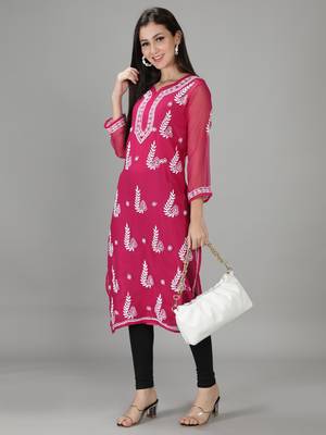 Magenta embroidered georgette chikankari-kurtis 5