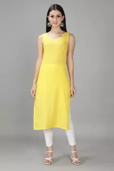 HAND EMBROIDERED YELLOW GEORGETTE LUCKNOWI CHIKANKARI KURTI FOR WOMEN WITH SLIP