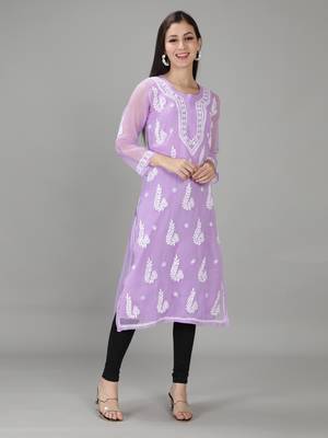 Mauve embroidered georgette chikankari-kurtis 1
