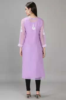 Mauve embroidered georgette chikankari-kurtis