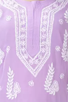Mauve embroidered georgette chikankari-kurtis