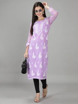 Mauve embroidered georgette chikankari-kurtis 5