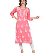 Pink embroidered georgette chikankari-kurtis