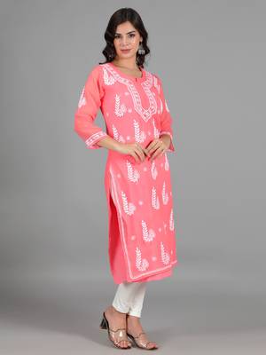 Pink embroidered georgette chikankari-kurtis 2