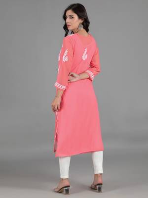 Pink embroidered georgette chikankari-kurtis 3