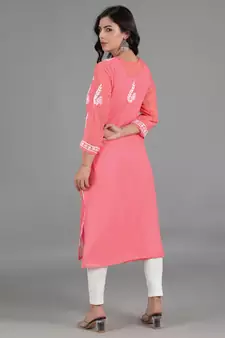 Pink embroidered georgette chikankari-kurtis