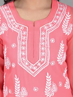 Pink embroidered georgette chikankari-kurtis 4