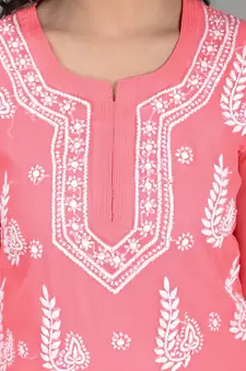 Pink embroidered georgette chikankari-kurtis