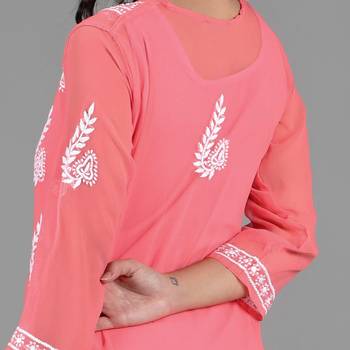 Pink embroidered georgette chikankari-kurtis 5