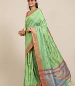 Parrot green woven banarasi silk saree with blouse