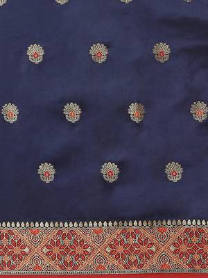 Navy blue woven banarasi silk saree with blouse 3