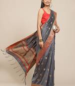 Grey woven banarasi silk saree with blouse