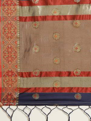 Navy blue woven banarasi silk saree with blouse 4