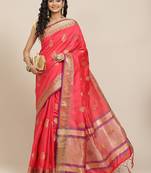 Pink woven banarasi silk saree with blouse