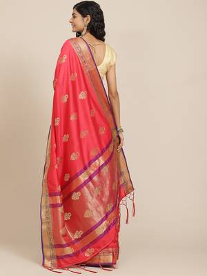 Pink woven banarasi silk saree with blouse 2