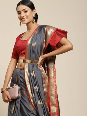 Grey woven banarasi silk saree with blouse 1
