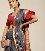 Grey woven banarasi silk saree with blouse