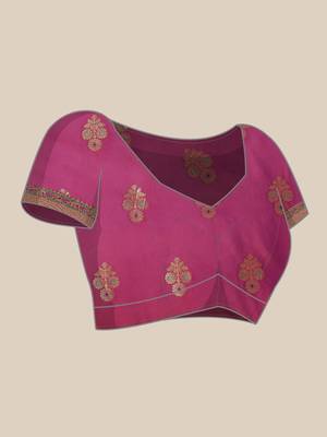 Pink woven banarasi silk saree with blouse 5