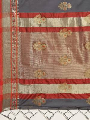 Grey woven banarasi silk saree with blouse 4