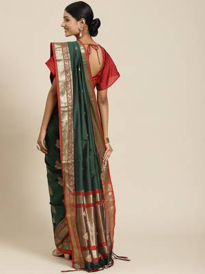 Green woven banarasi silk saree with blouse 3