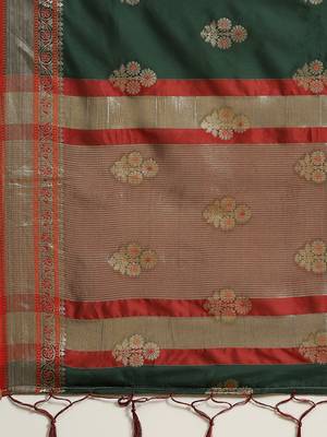 Green woven banarasi silk saree with blouse 4