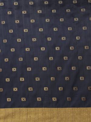 Navy blue woven cotton silk saree with blouse 3