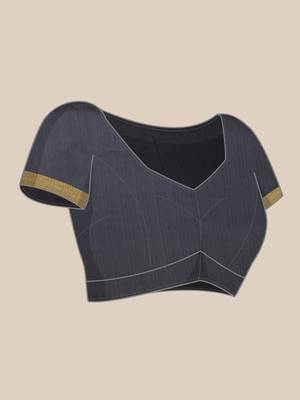 Navy blue woven cotton silk saree with blouse 5