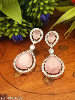Indian Jewellery American Diamond Rose Polish Long Hangging Dangler Earrings for Women Wedding 1