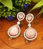 Indian Jewellery American Diamond Rose Polish Long Hangging Dangler Earrings for Women Wedding