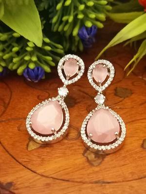 Indian Jewellery American Diamond Rose Polish Long Hangging Dangler Earrings for Women Wedding 2