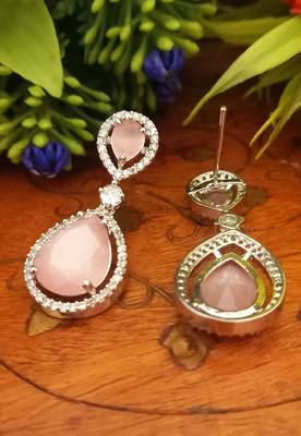 Indian Jewellery American Diamond Rose Polish Long Hangging Dangler Earrings for Women Wedding 3