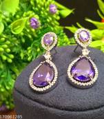 blue Indian Jewellery American Diamond Rose Polish Long Hangging Dangler Earrings for Women Wedding