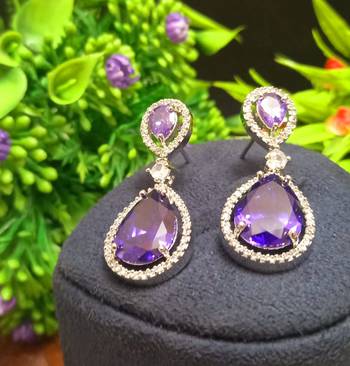 blue Indian Jewellery American Diamond Rose Polish Long Hangging Dangler Earrings for Women Wedding 2