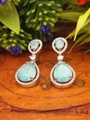 Indian Jewellery American Diamond Rose Polish Long Hangging Dangler Earrings for Women Wedding 1