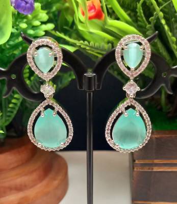 Indian Jewellery American Diamond Rose Polish Long Hangging Dangler Earrings for Women Wedding 2