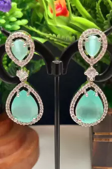 Indian Jewellery American Diamond Rose Polish Long Hangging Dangler Earrings for Women Wedding