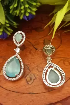 Indian Jewellery American Diamond Rose Polish Long Hangging Dangler Earrings for Women Wedding