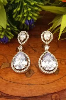 Indian Jewellery American Diamond Rose Polish Long Hangging Dangler Earrings for Women Wedding