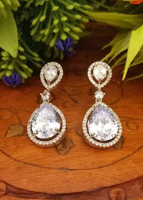 Indian Jewellery American Diamond Rose Polish Long Hangging Dangler Earrings for Women Wedding 2