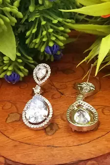 Indian Jewellery American Diamond Rose Polish Long Hangging Dangler Earrings for Women Wedding