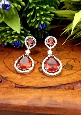 Indian Jewellery American Diamond Rose Polish Long Hangging Dangler Earrings for Women Wedding 1
