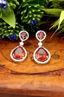 Indian Jewellery American Diamond Rose Polish Long Hangging Dangler Earrings for Women Wedding