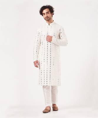 White Mirror Embroidered Kurta 1