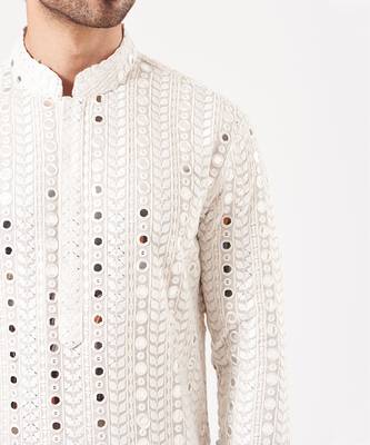 White Mirror Embroidered Kurta 3