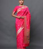 Pink woven banarasi silk saree with blouse
